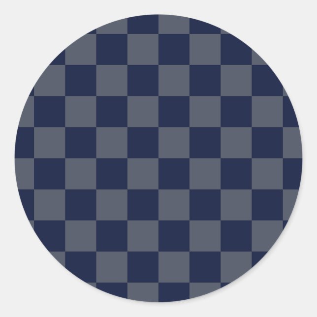 Navy Blue Chequerboard Classic Round Sticker (Front)
