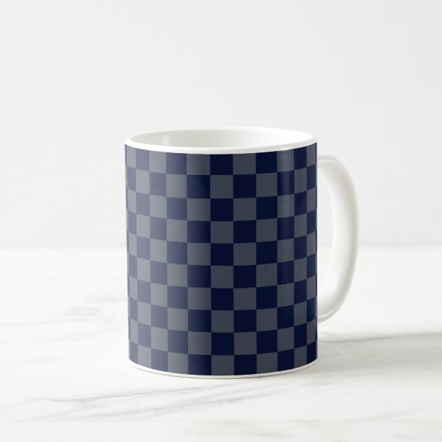 Navy Blue Chequerboard Coffee Mug (Front Right)