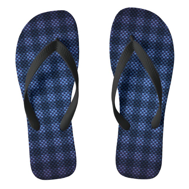 Navy blue chequered carbon fibre patterned thongs (Footbed)