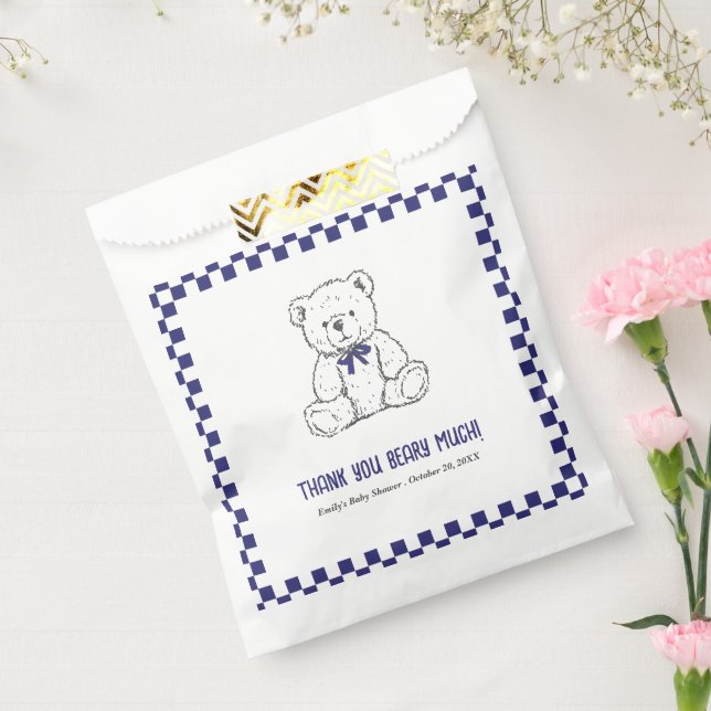 Navy Blue Chequered Teddy Bear-Our Little Cub baby Favour Bag (Sealed)