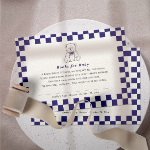 Navy Blue Chequered Teddy Bear-Our Little Cub Book Enclosure Card