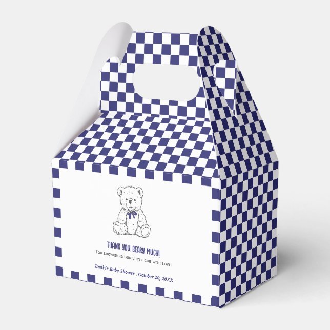 Navy Blue Chequered Teddy Bear-Our Little Cub  Favour Box (Front Side)