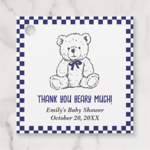 Navy Blue Chequered Teddy Bear-Our Little Cub Favour Tags