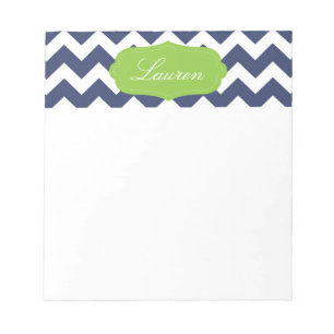 Navy blue chevron and green. Monogram Notepad