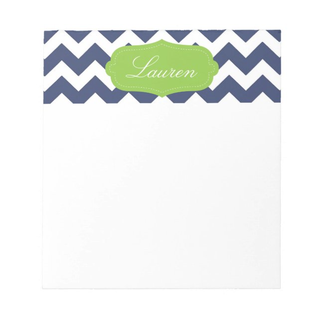 Navy blue chevron and green. Monogram Notepad (Front)