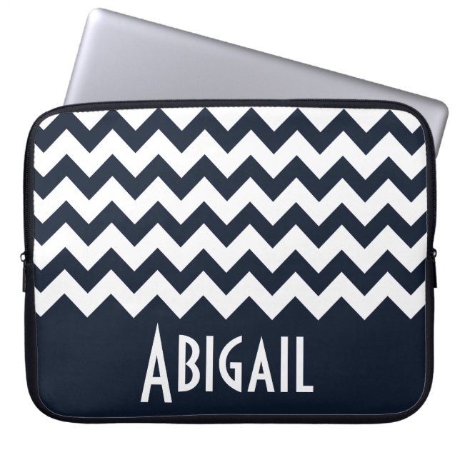 Navy Blue Chevron Laptop Sleeve (Front)