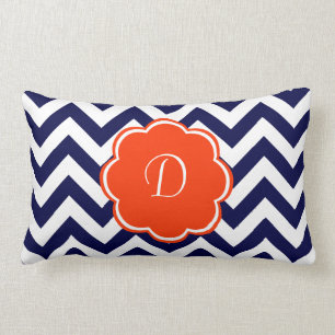 Navy Blue Chevron Monogram Lumbar Cushion
