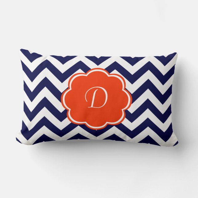 Navy Blue Chevron Monogram Lumbar Cushion (Front)