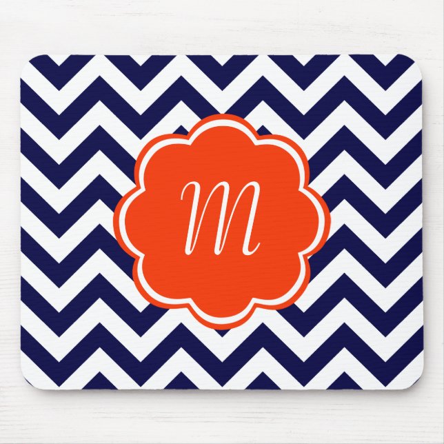 Navy Blue Chevron Monogram Mouse Pad (Front)