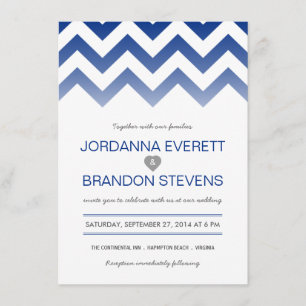 Navy Blue Chevron Ombre Wedding Invitations