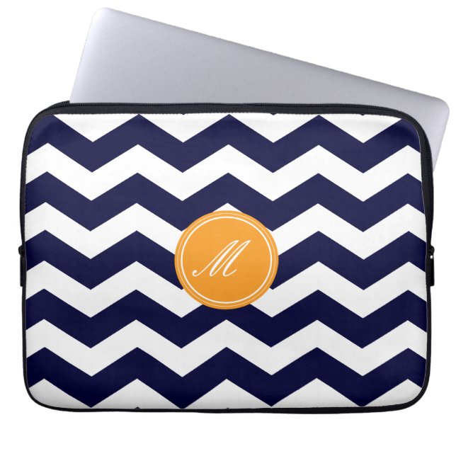 Navy Blue Chevron Pattern Laptop Sleeve (Front)