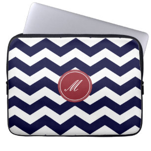 Navy Blue Chevron Pattern Laptop Sleeve