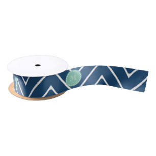 Navy Blue Chevron Pattern   Mint Green Monogram Satin Ribbon