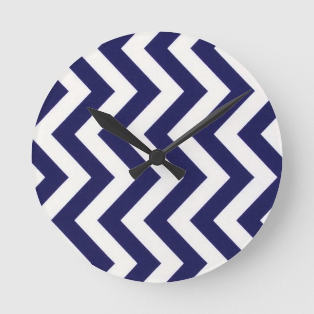 Navy Blue Chevron Round Clock (Front)