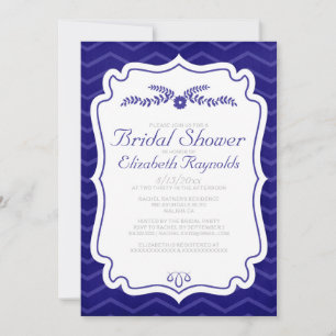Navy Blue Chevron Stripes Bridal Shower Invitation