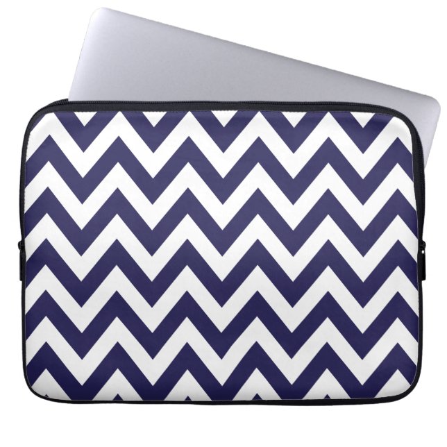 Navy Blue Chevron Stripes Laptop Sleeve (Front)