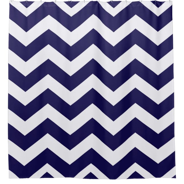 Navy Blue Chevron Stripes Shower Curtain (Front)