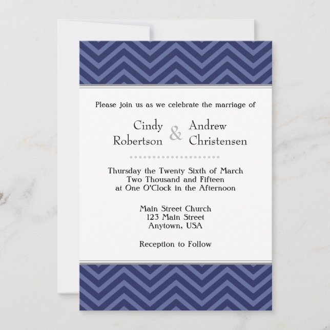 Navy Blue Chevron Wedding Invitations (Front)