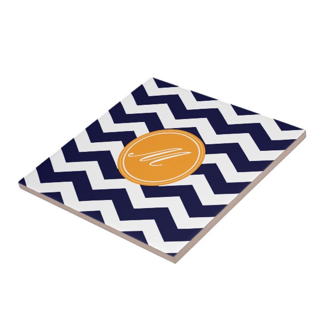 Navy Blue Chevron with Monogram Tiles (Side)