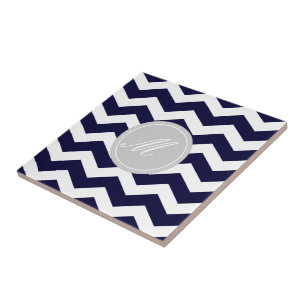 Navy Blue Chevron with Monogram Tiles