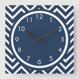 Navy Blue Chevron Zigzag Pattern Square Wall Clock