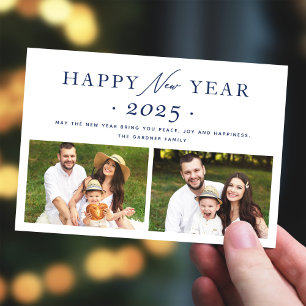 Navy Blue Chic 2022 Happy New Year 2 Photo Holiday Card