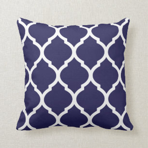Navy Blue Chic Moroccan Lattice Pattern Cushion