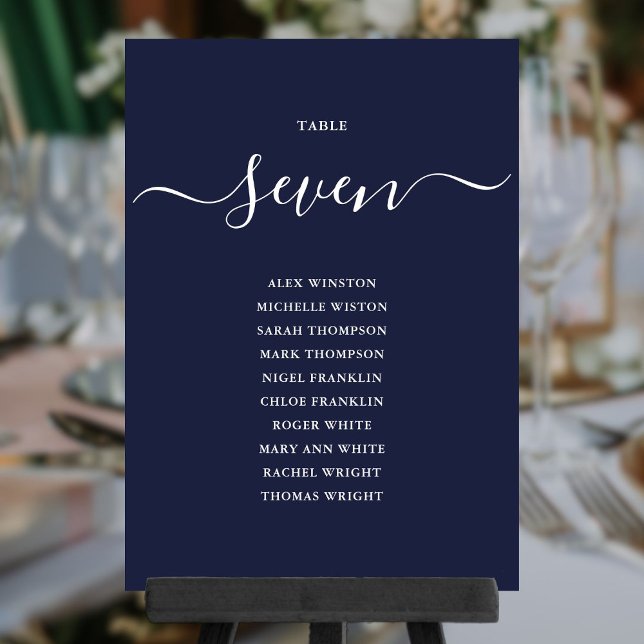 Navy Blue Chic Script Table Number Seating Chart (Navy Blue Chic Script Table Number Seating Chart)
