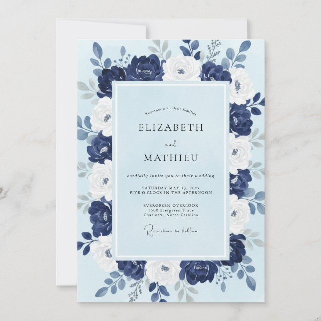 Navy Blue Chilly Winter Wedding Invitation (Front)