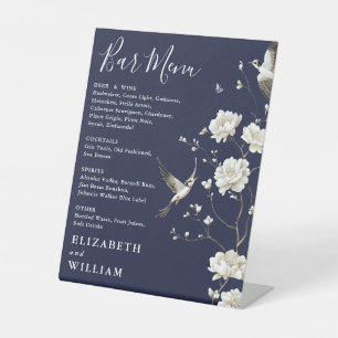 Navy Blue Chinoiserie Floral Bar Menu Wedding Pedestal Sign