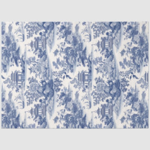 Navy blue Chinoiserie flowers building castle Tissue Paper