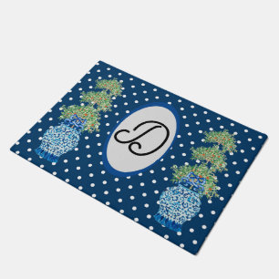 Navy Blue Chinoiserie Orange Topiary Doormat