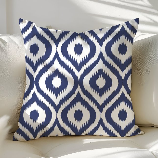 Navy Blue Choose Your Own Colour Ogee Ikat Pattern Cushion (Creator Uploaded)