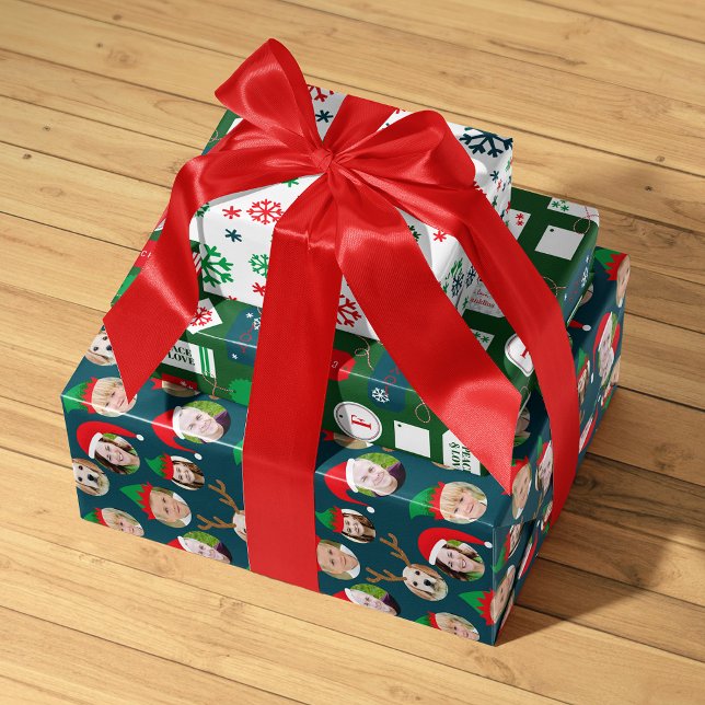 Navy Blue Christmas Crew Six Photo Custom Wrapping Paper Sheet (Creator Uploaded)