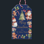 Navy Blue Christmas Santa Elf Snowman Gingerbread  Gift Tags<br><div class="desc">Festive Christmas gift tag.  Double Sided.  Personalise it with your own wording.  
(c) Somerset Fine Paperie</div>