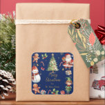 Navy Blue Christmas Santa Elf Snowman Gingerbread  Square Sticker<br><div class="desc">Festive Christmas Sticker Labels. Personalise them with your own wording.  
(c) Somerset Fine Paperie</div>
