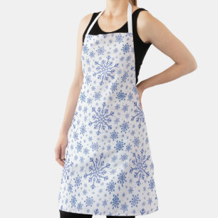 Navy Blue Christmas Snowflakes on Winter White   Apron