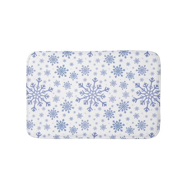 Navy Blue Christmas Snowflakes on Winter White Bath Mat (Front)