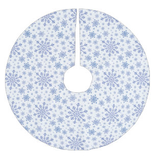 Navy Blue Christmas Snowflakes on Winter White Brushed Polyester Tree Skirt