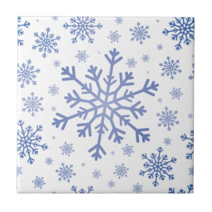 Navy Blue Christmas Snowflakes on Winter White Ceramic Tile