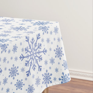 Navy Blue Christmas Snowflakes on Winter White Tablecloth
