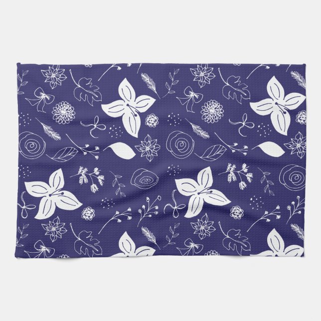 Navy Blue Christmas  Tea Towel (Horizontal)
