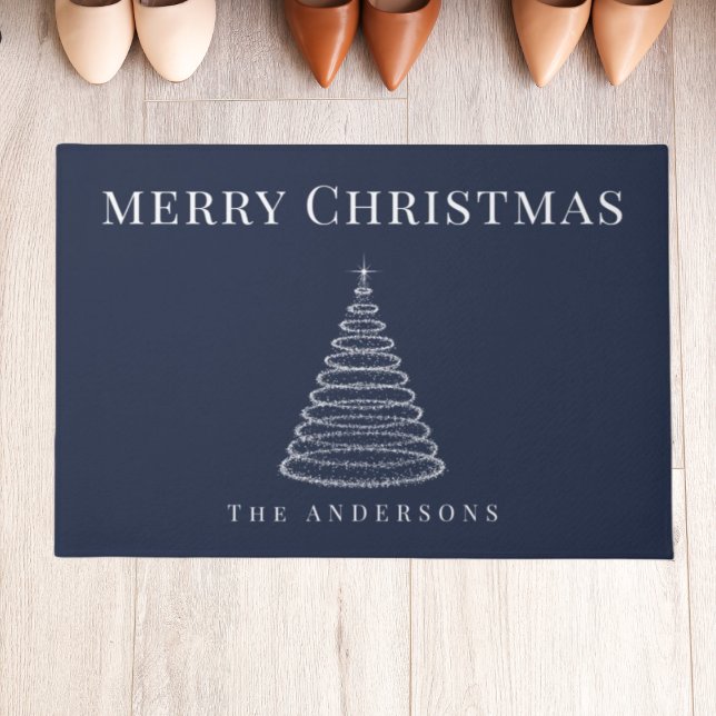 Navy blue Christmas tree personalised doormat  (Creator Uploaded)