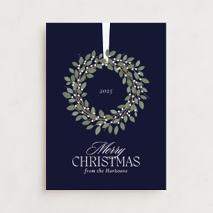 Navy Blue Christmas Wreath Holiday Card