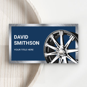Navy Blue Chrome Car Alloy Wheel Rim Mechanic Business Card