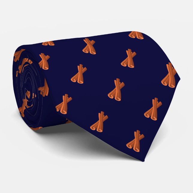 Navy Blue Cinnamon Stick Seamless Pattern Tie (Rolled)