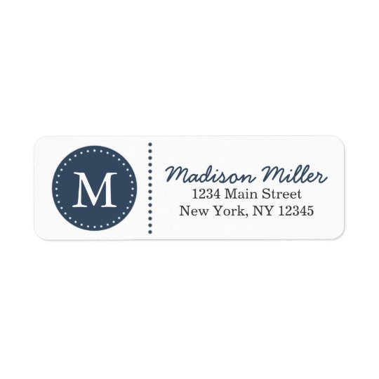 Navy Blue Circle Dots Custom Monogram Return Address Label