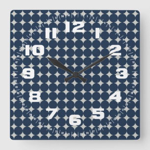 Navy Blue Circles and Silver Diamonds Pattern Gift Square Wall Clock