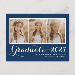 Navy Blue Class of 2025 Photo Collage Graduation Invitation Postcard