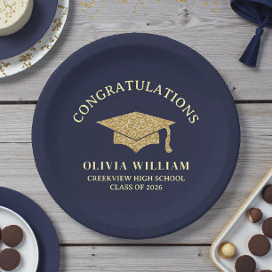 Navy Blue Class Of 2026 Graduation Party Paper Plate